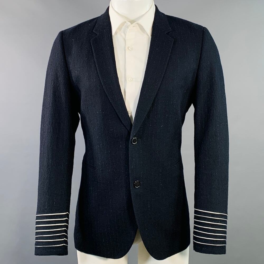 PAUL SMITH Size 38 Navy White Stripe Wool Single Button Notch Lapel Sport Coat